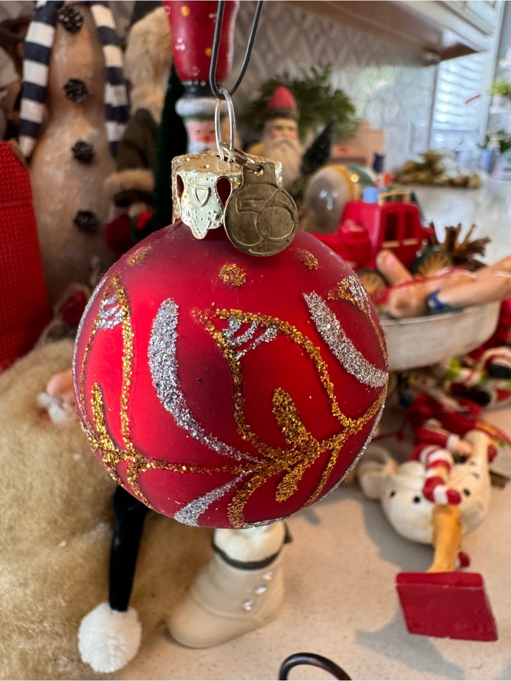 Rare Vintage Dept 56 Matte Red & Glitter Mercury Glass Ornament